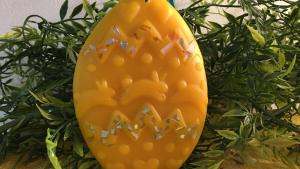 Beeswax Egg with Hopping Bunnies and Optional Crushed Glass