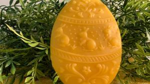 Beeswax Egg with Sitting Bunnies and Flourishes