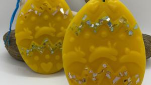 Beeswax Egg with Hopping Bunnies and Optional Crushed Glass