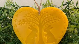 Beeswax Two Bunnies Under a Willow Heart Suncatcher or Wall Decor