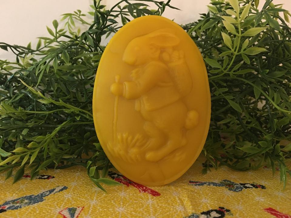 Beeswax Bunny with Egg Basket in Oval