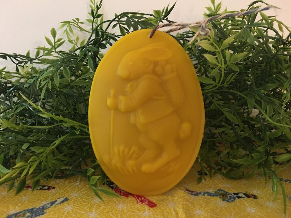 Beeswax Bunny with Egg Basket in Oval
