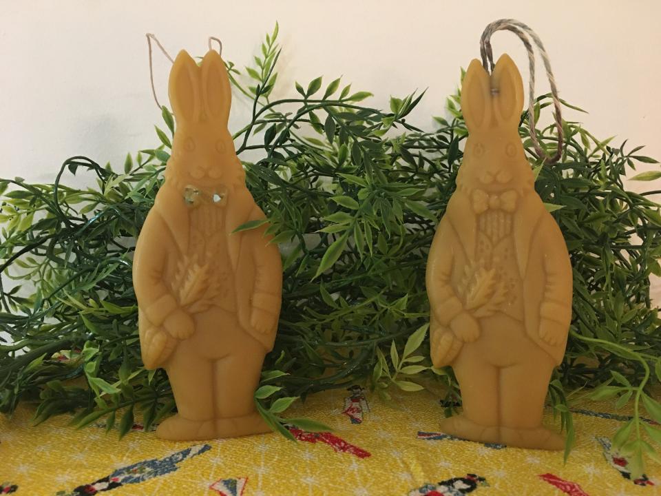 Beeswax Standing Bunny with Carrots and Optional Glass Bowtie