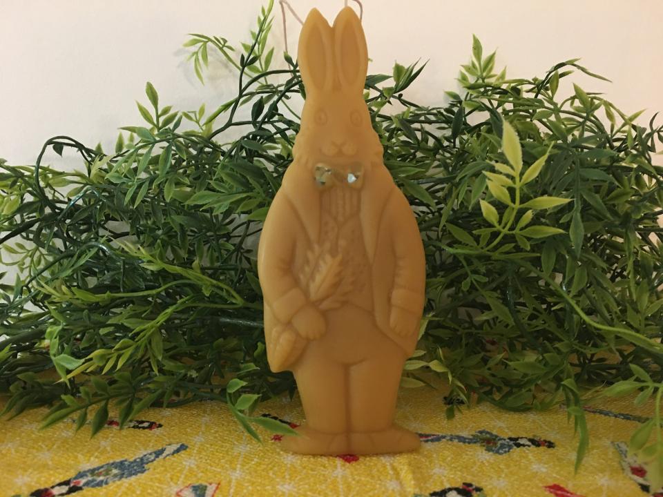 Beeswax Standing Bunny with Carrots and Optional Glass Bowtie