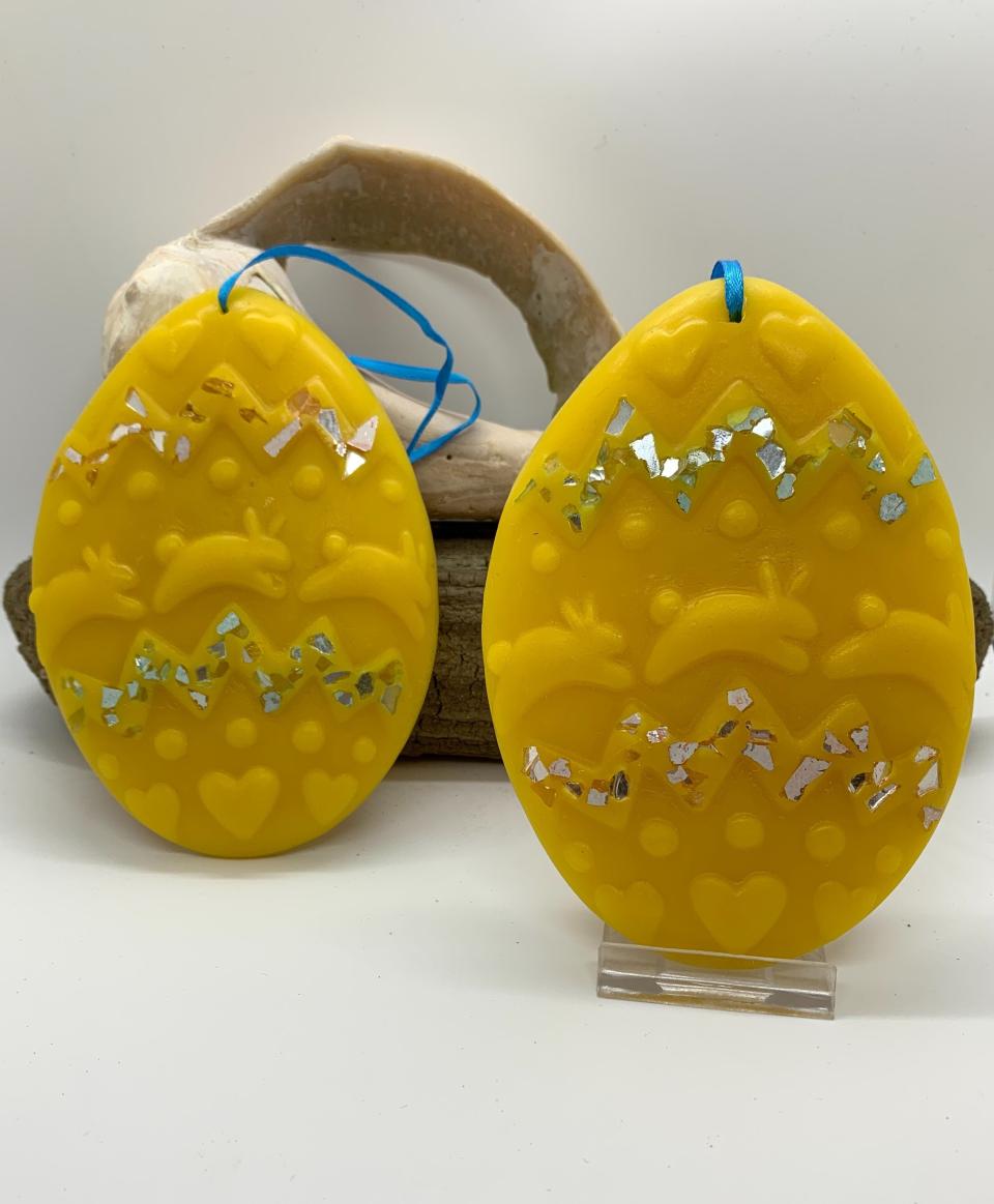 Beeswax Egg with Hopping Bunnies and Optional Crushed Glass