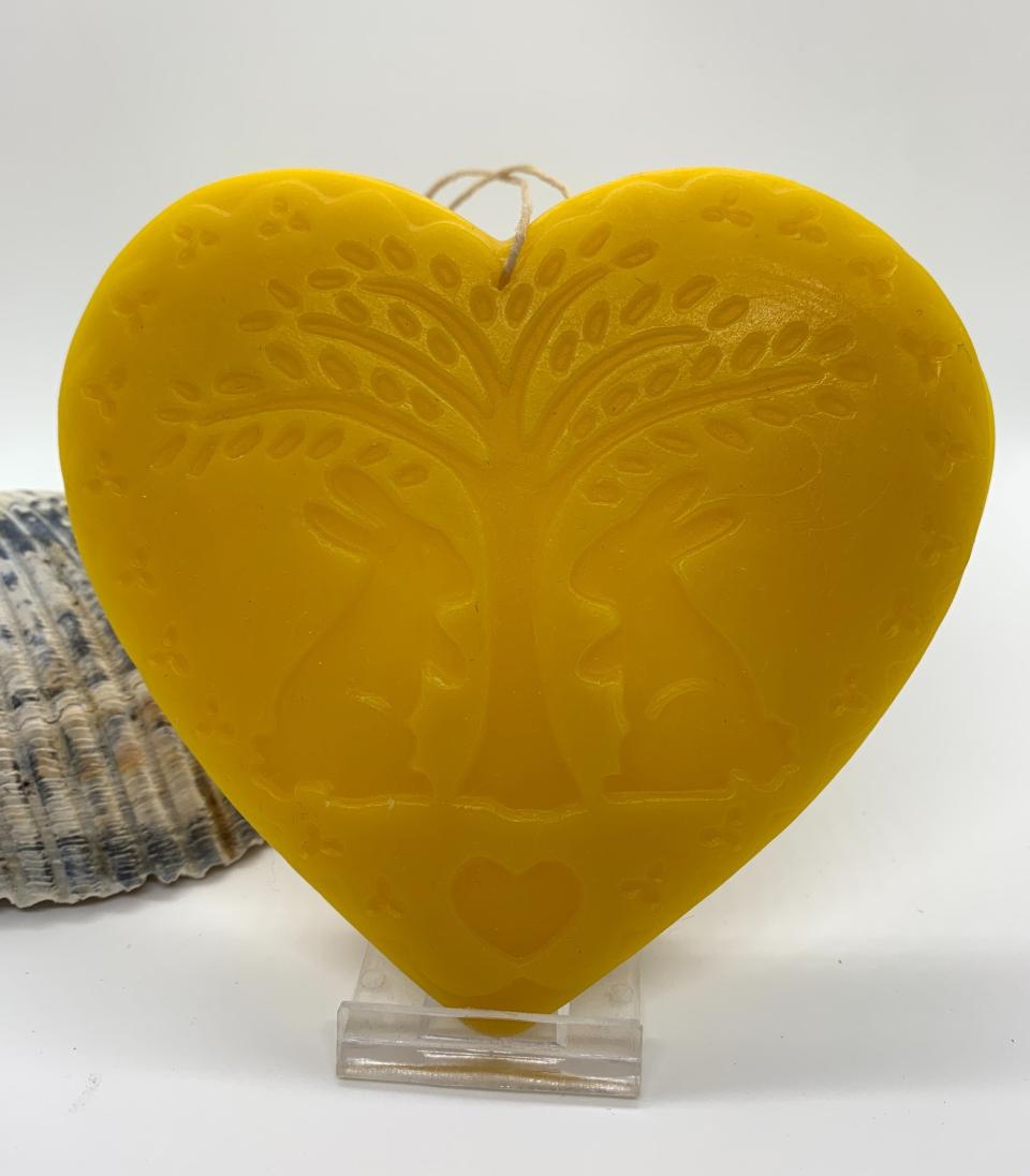 Beeswax Two Bunnies Under a Willow Heart Suncatcher or Wall Decor