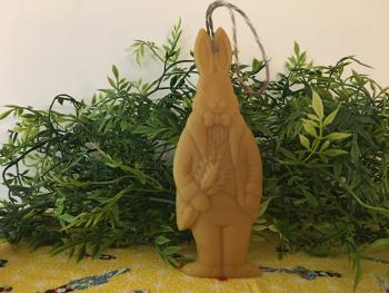 Beeswax Standing Bunny with Carrots and Optional Glass Bowtie