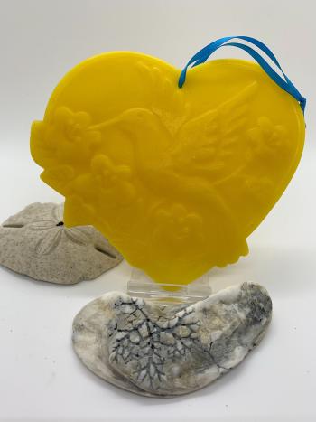 Beeswax Hummingbird in Flowers Heart