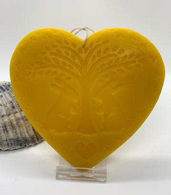 Beeswax Two Bunnies Under a Willow Heart Suncatcher or Wall Decor