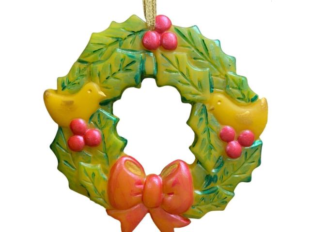 Beeswax Winter Holly Berry & Birds Wreath Plain or Painted